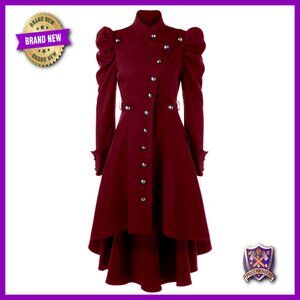 Gothic Steampunk Victorian Swallow Tail Long Trench Coat Jacket Slim Fit